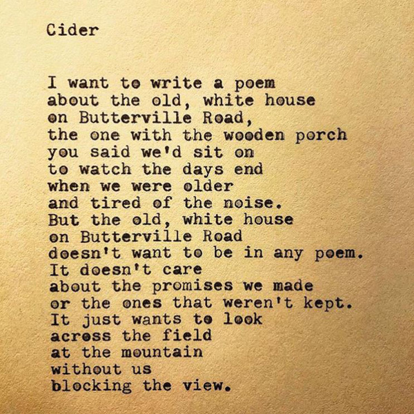 typewriter text: I want to write a poem / about the old white house